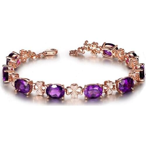 2021 Silver Fashion Luxury Imitation Amethyst Bracelet 18K Gold Inlaid Zircon Colored Gemstone For Women Fine Jewelry Wholesale