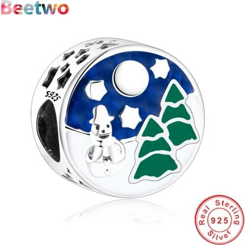 Fit Original Pandora Charms Bracelet 925 Silver Christmas snowman and Christmas tree Charm Beads Jewellery Women Berloque