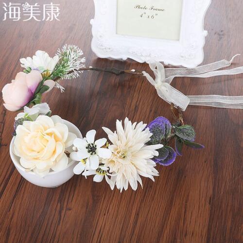 Haimeikang Ladies Kid Adjustable Flower Crown Beach Wedding Flower Headbands Flower Wreath Hairband Women Garland Halo Headwear