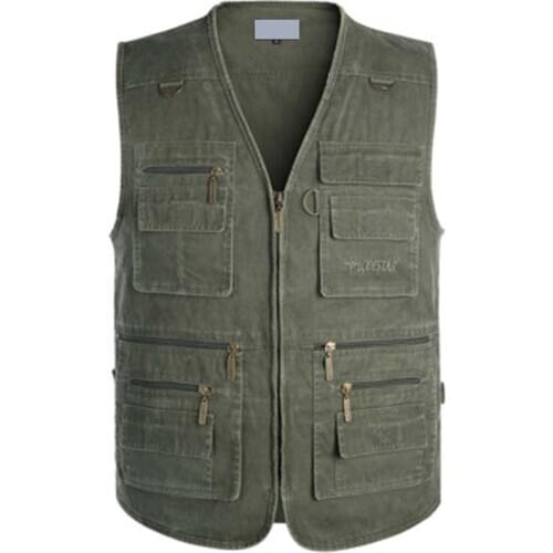 Plus Size Mens Denim Vest Casual Multi-Pocket Loose Jacket Outdoor Fishing Photographing Jean Waistcoat Vest Sleeveless Coat