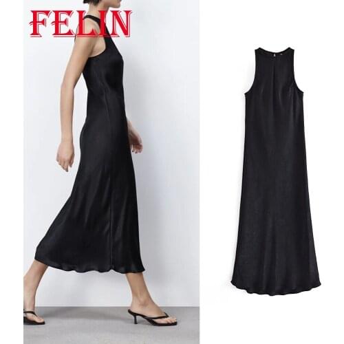 Za Chic Black Summer Women Dress Fashion 2021 Sleeveless Midi Dresses Female Sheath High Strret Mujer Vestidos