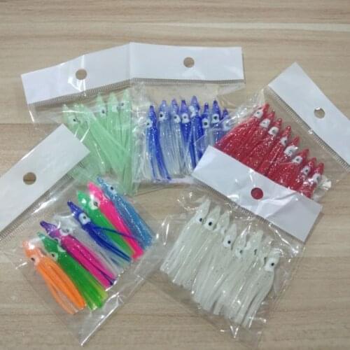 2bags=16pcs 5cm Soft Squid Skirt Fishing Tackle Sea Fishing Soft Lures Octopus Bait Threads Skirts Mix Color Lumo Red Blue 5cm