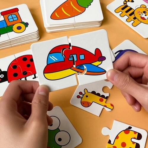 32pcs/set Baby Cognition Puzzles Toys Matching Game Cognitive Cards Vehicl Fruit Animal Puzzles Early Education 1-3 Years Kids