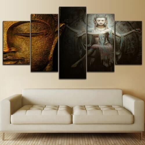 5d diamond painting"Side face Buddha statue and female Buddha"full rhinestone cross stitch diy mosaic diamond embroidery 5 Pcs