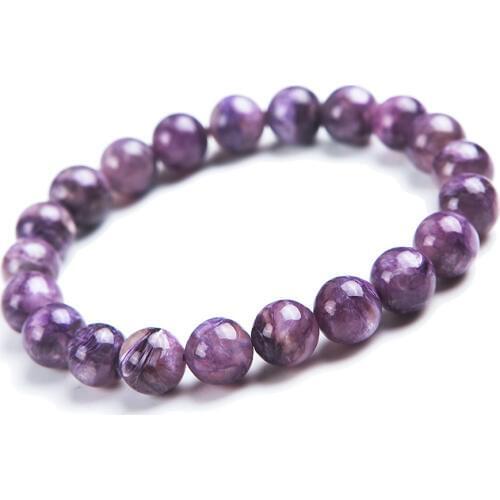 9mm Genuine Russian Gems Natural Stone Purple Charoite Round Beads Crystal Fashion Jewelry Women Stretch Charm Bracelet Femme