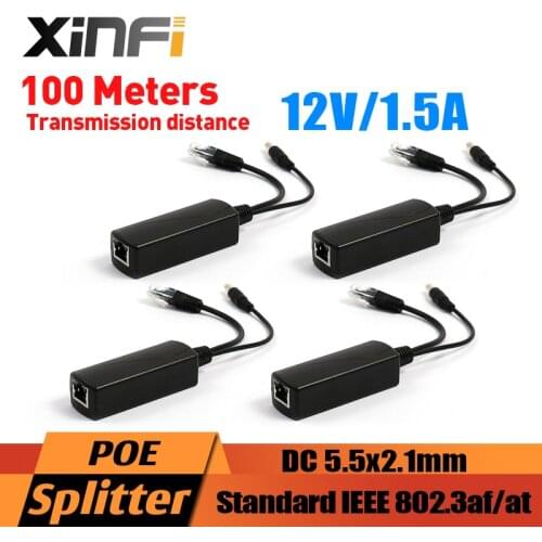 4pcs Active PoE Splitter 48V to 12V/1.5A Output POE Adapter Injector Connector IEEE802.3af/at 10/100M For IP Camera IP Phone AP
