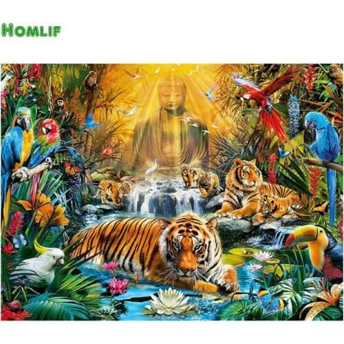 3D DIY Diamond Painting Cross Stitch Kit Full Square golden Diamond Embroidery Mystery Tiger 3D Diamond Mosaic Parrot Buddhism
