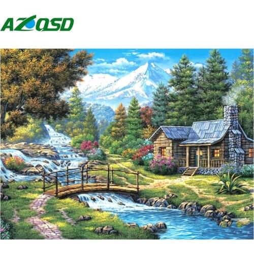 AZQSD 5D DIY Diamond Painting Snow Mountain House Home Decoration Needlework Diamond Embroidery Landscape Mosaic Handmade Gift