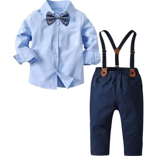 Toddler Baby Boys Gentleman Clothes Sets Long Sleeve Shirt +Suspenders Pants Newborn Wedding Party Casual Outfits Formal Clothes