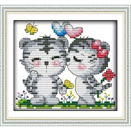 Everlasting Love Two Tiny Tigers Ecological Cotton Cross Stitch 11CT And 14CT Printed Christmas New Year