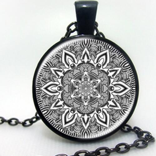 2Pcs/Lot Namel mandala flower necklaces charm henna yoga pendant handmade necklace India style jewelry om symbol buddhism zen