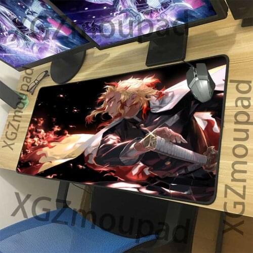 XGZ Large Gaming Mouse Pad Black Lock Edge Anime Demon Slayer Kimetsu No Yaiba Computer Table Mat Fashion Coaster Non-slip Xxl