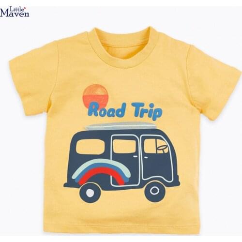 Little Maven Children 2021 Summer Baby Boy Tee Tops Kids Summer 2-7 Years Clothes Bus Letter Print Brand Cotton T Shirt 51898