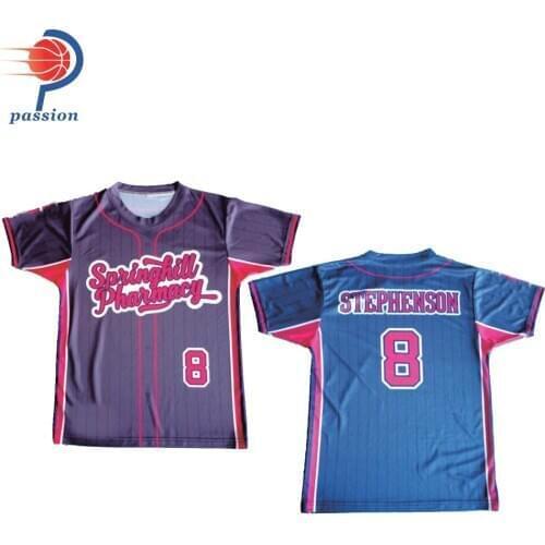 MOQ 5 pcs $25 Each Girls Navy Blue Red Baseball Wear with Sublimated Chest Logos