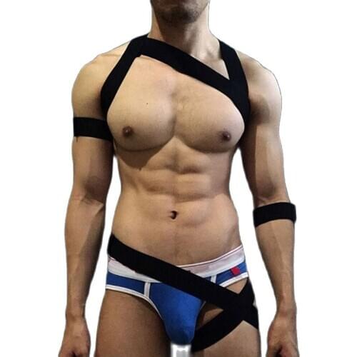 Mens One-Piece Chest Harness Beveled Leg Binding Belt With Arm Ring And Hand Ring
