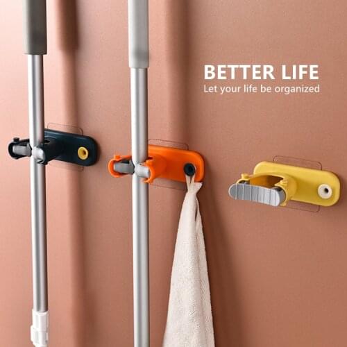 Wall Mounted Mop Rack Hook Bathroom Mop Sticky Hanger Home Storage Rack Bathroom Suction Hanging Pipe Hooks