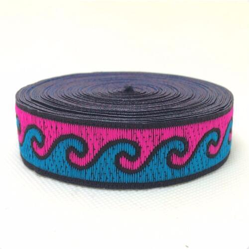 2015 NEW ribbon 3/4" 20mm 8yard/sets Double color wave lace Woven Jacquard ribbon hair bow DIY handmade fuschia/Blue ink HOT
