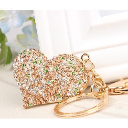 Sweet Love Heart Fashion Crystal Rhinestone Charm Pendant Purse Bag Car Key Ring Chain Wedding Party Jewelry Gift