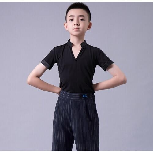 Latin Dance Clothes For Kids Short Sleeve V-Neck Practice Tops Professional Boys Latin Dance Shirt Rumba Dance Costumes VO1384
