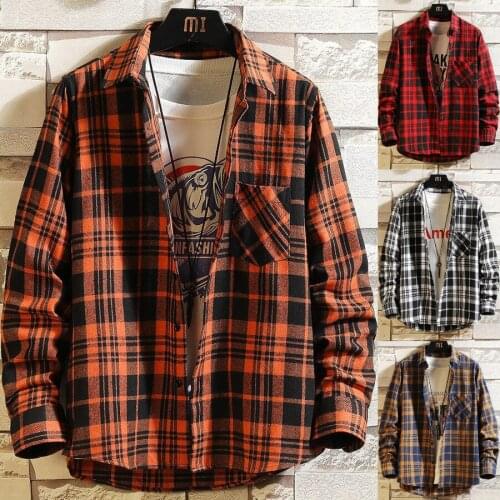 2021 Autumn Spring Mens Check blouse Long Sleeve Leisure Plaid Shirts Male Business Button-down Lapel Shirts Casual Grid Shirts
