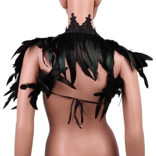 Feather Shrug Shawl Feather Fake collar Shoulder Wrap Cape Gothic Collar with Ribbon Ties Cosplay Costume Modle Show Performance