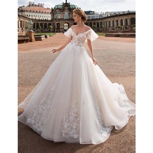 Ruby Bridal Free Shipping Wedding Dress 2020 Ball Gown Champagne Tulle Ivory Lace Bridal Gown Off Shoulder свадебное платье robe