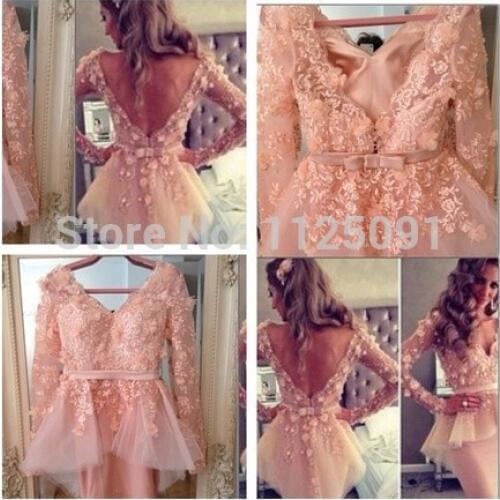 Custom Size Celebrity Dress Long sleeve V-neck Myriam fares friend Tube Knee Length Bridesmaid Dresses
