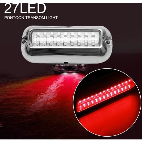 27LED 50W Marine Boat Transom Light Red 12V Stainless Steel Trim Underwater Pontoon Light IP68 Waterproof Boat Deck Stern Light