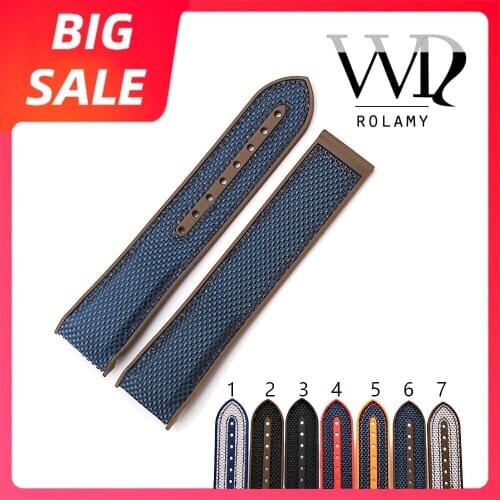 Rolamy Watch Band 20 22mm Orange Luxury Strap Rubber Silicone With Nylon Replacement Belt For Omega Planet Ocean 45 42mm Strap