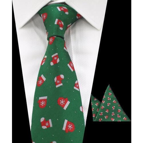 Ricnais Quality Mens 8cm Christmas Tie Sets Silk Jacquard Woven Ties Handkerchief Set Necktie for Man Festival Wedding Party