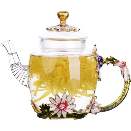 Glass Teapot Nordic Creativity Enamel Color Transparent Kettle Heat-resistant Flower Teapot Home Bar Decoration Glass Coffee Pot