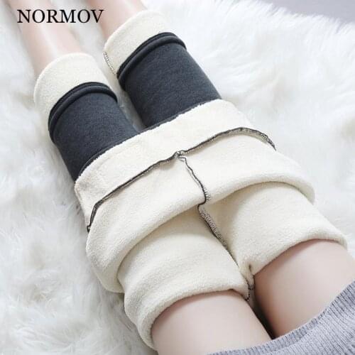 NORMOV Plus Size Warm Velvet Winter Leggings High Waist Women Leggings Ankle-Length Warm Solid Pants Stretchy Fitness Pant