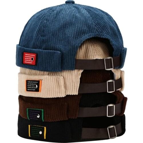 Brand Vintage Beanie Hats Men Women Spring Autumn Hat Streetwear Hip Hop Brimless Hat Corduroy Docker Cap Dropshipping