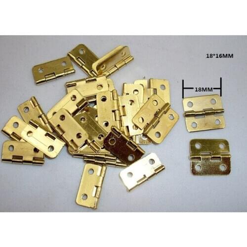 Vintage Old Style Metal Cabinet Door Luggage Mini Hinge 4 Holes Decor Furniture Decoration Antique Yellow Golden 18x16mm 100PCS
