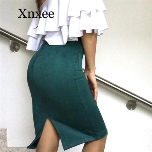 Xnxee Suede Pencil Skirts