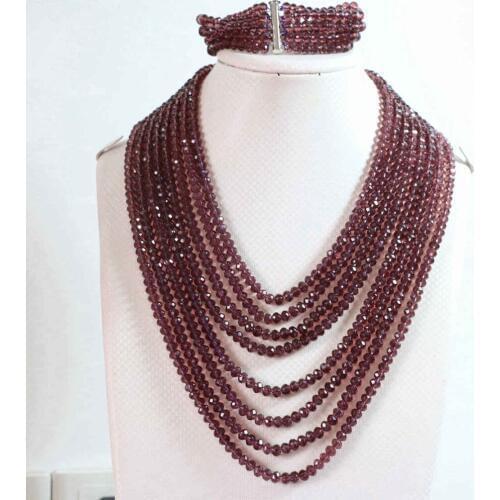 Bright Purple Crystal Glass 4x6mm Beads Fashion Diy Jewelry Set 8 Rows Chain Nacklace 5 Rows Bracelet Womens Party Gifts B853