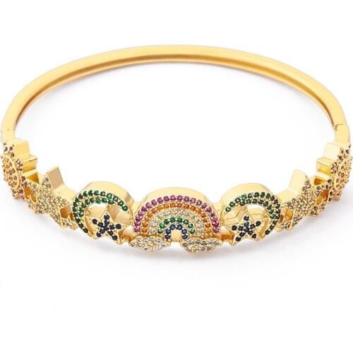 Fashion Rainbow Design Bangle Copper Cubic Zirconia Crystal Rhinestone Cuff Bracelets For Women Luxury Jewelry Accessories Gift