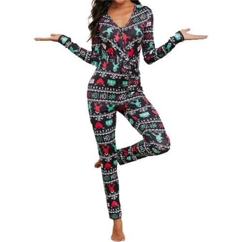 2020 Women Christmas Homewear Jumpsuit Printing Long Sleeve V-neck One Piece Romper Xmas Rompers Womens Jumpsuit Casual Overalls