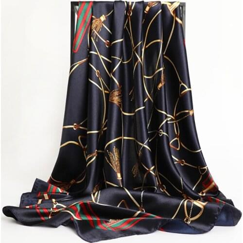 New Headband Retro Neckerchief Female Silk Shawl Satin Square Scarf For Women Print Foulard Hijab Wraps Hair Bands Bandana 2021