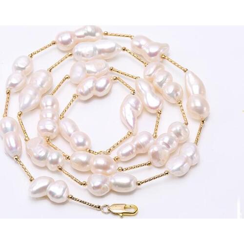 80cm 30'' Women Jewelry natural pearl 25mm bright white peanut baroque freshwater pearl gold beads necklace gift