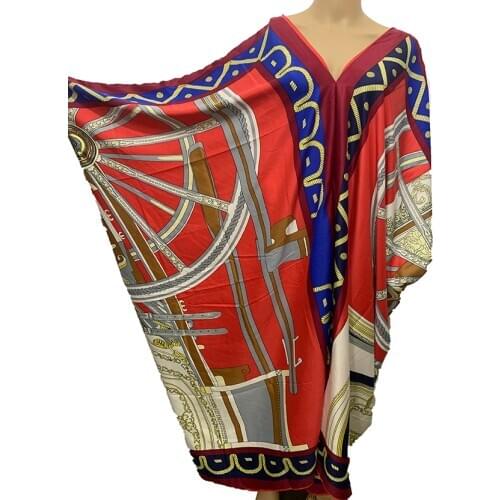 Européenne vêtements Fashion Printed Summer V-neck Bohemian silk Maxi dress Dashiki African Lady Evening party Kaftan silk dress