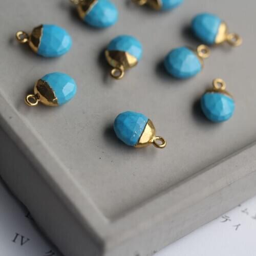 1pcs 92.5 Silver Vermeil, Turquoise Faceted semicircle Shape ,13.3X8.6mm