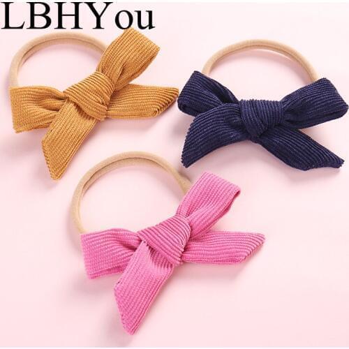 1pcs Soild Corduroy Bows Nylon Headbands,One Size Fit Most Knot Bow Stretchy Nylon Hairbands,Toddler Girls Head Bands Hair Wear