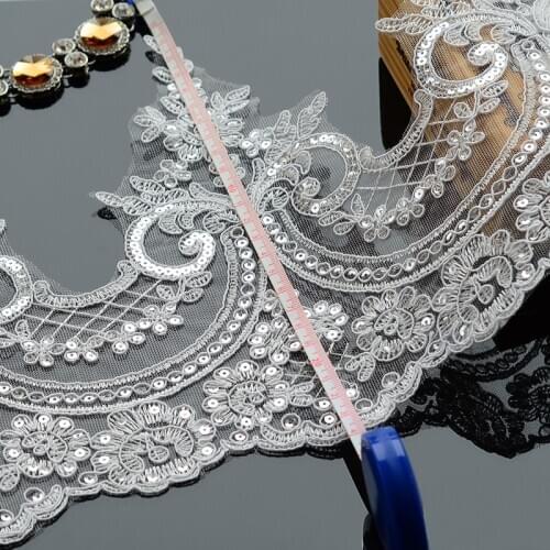 1Yard/23cm White Ivory Sequin Cording Fabric Flower Venise Venice Mesh Lace Trim Applique Sewing Craft for Wedding Dec
