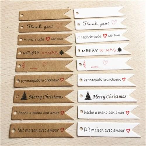 100Pcs/Lot Long Strip Shaped Thank You Printed Hanging Kraft Paper Tags For Cake Candy Ornament Price Label Note Handcraft Tags