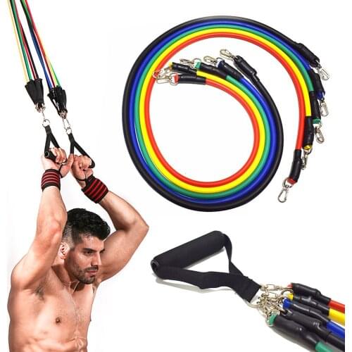 11Pcs/set Resistance Bands Set with Foam Handles Home Workout Bands Kit Fitness Yoga Band Gym Training Equipments for Women Men