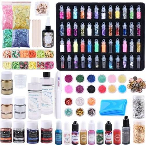 2 Part Clear Epoxy Resin Liquid Colorant Dye Filling Material Set Dried Flowers Glitter Powder for Resin Accessories Craft DIY