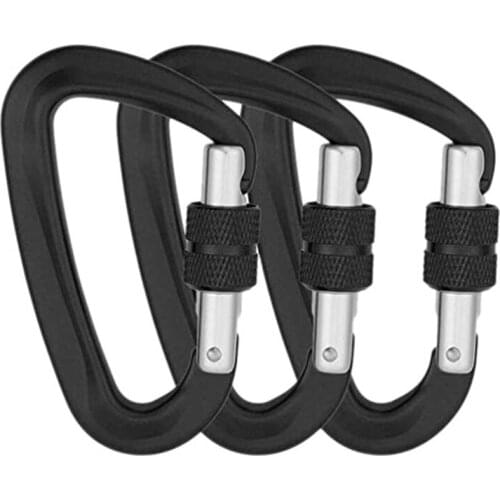 3 Pack Locking Carabiners Heavy Duty Caribeaner Aluminium Locking Carabiner for Campin Hikin Outdoor Gym