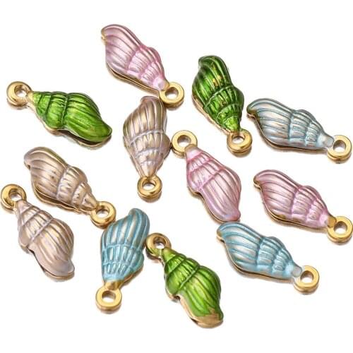 5pcs/lot Stainless Steel Enamel Conch Sea Shell Charm Ocean Pendants Charms DIY Pendant Necklace Bracelet Jewelry Making Earring