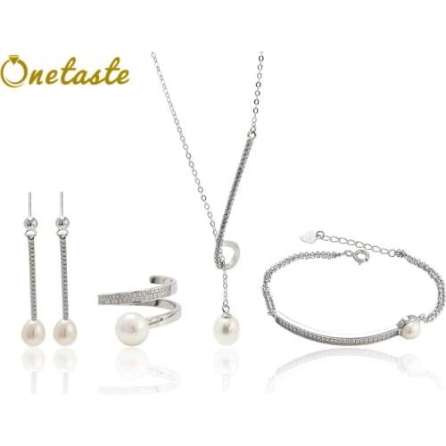 925 Silver Freshwater Pearl Streamline Earrings Ring Bracelet Pendant Necklace Fashion DIY Jewelry Setting Kpop Gift